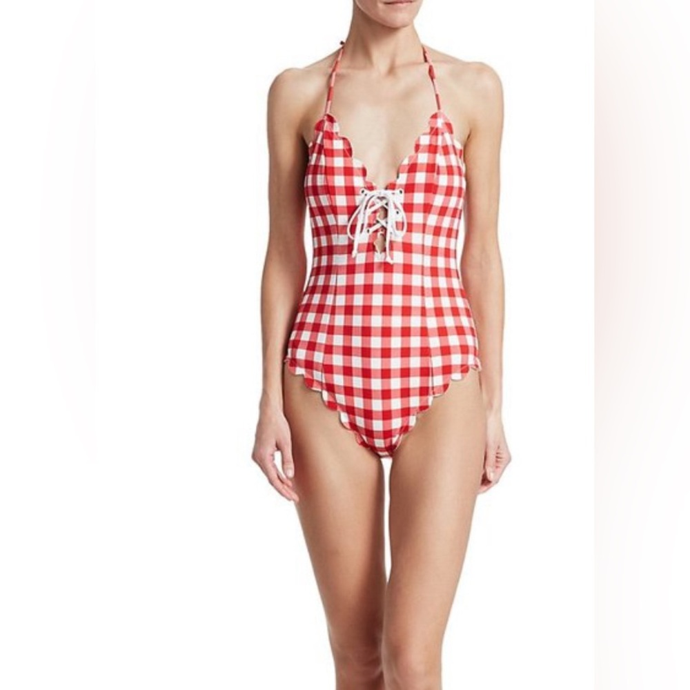 Marysia Broadway Reversible Tie Malliot Red Gingham (size XS)